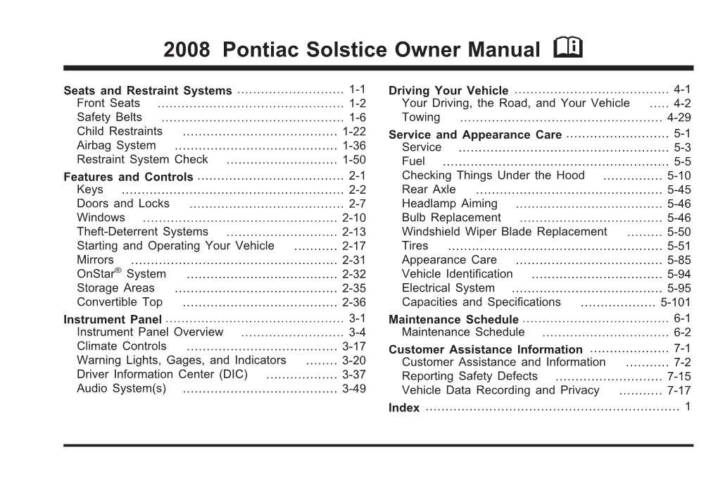 2008 Pontiac Solstice Owner Manual M