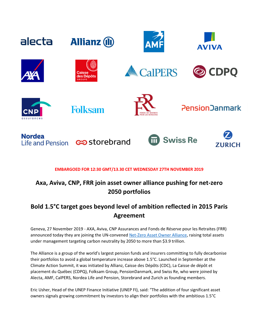 4 New Members Join the Alliance: AXA, Aviva, CNP and FRR