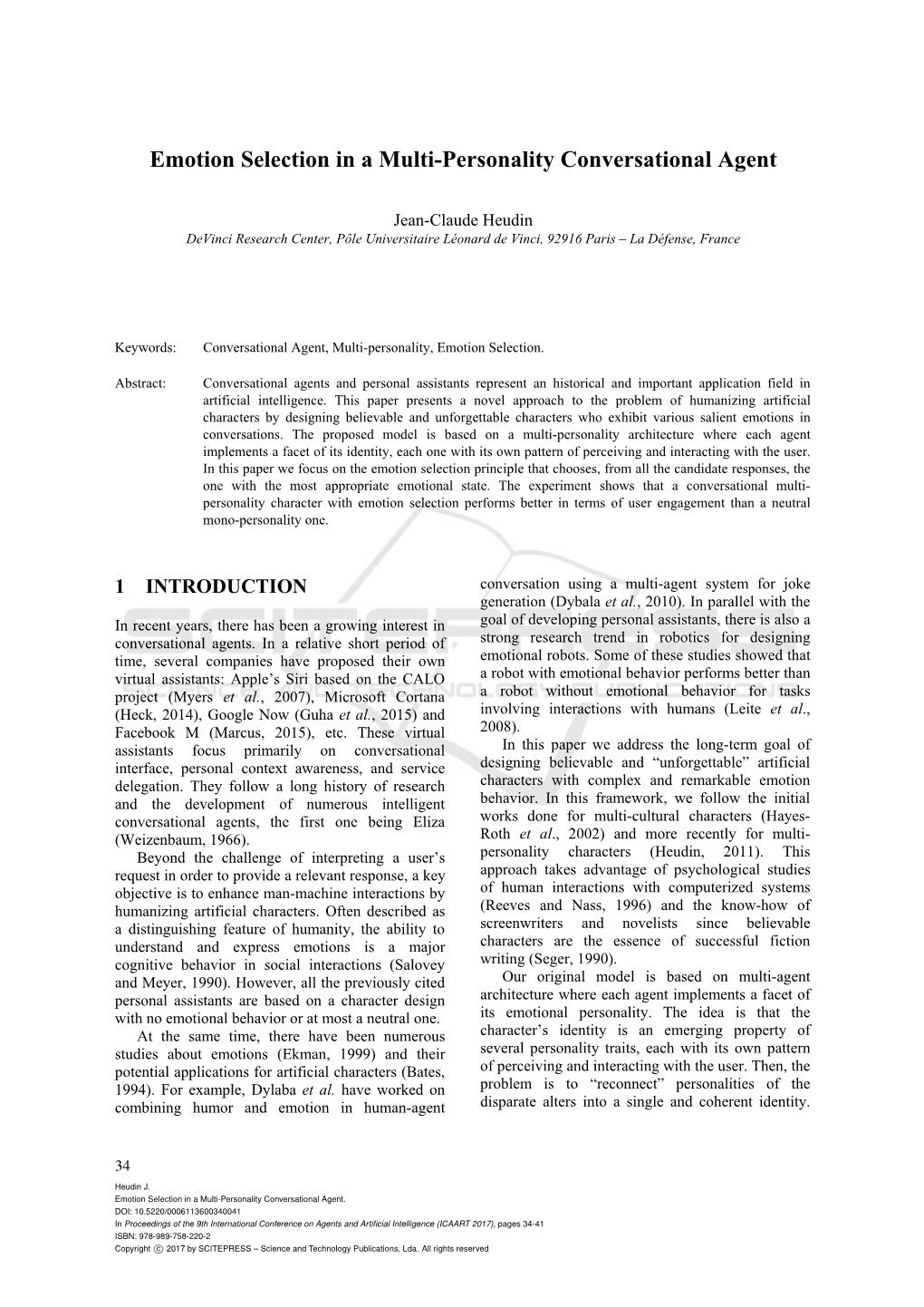 Emotion Selection in a Multi-Personality Conversational Agent