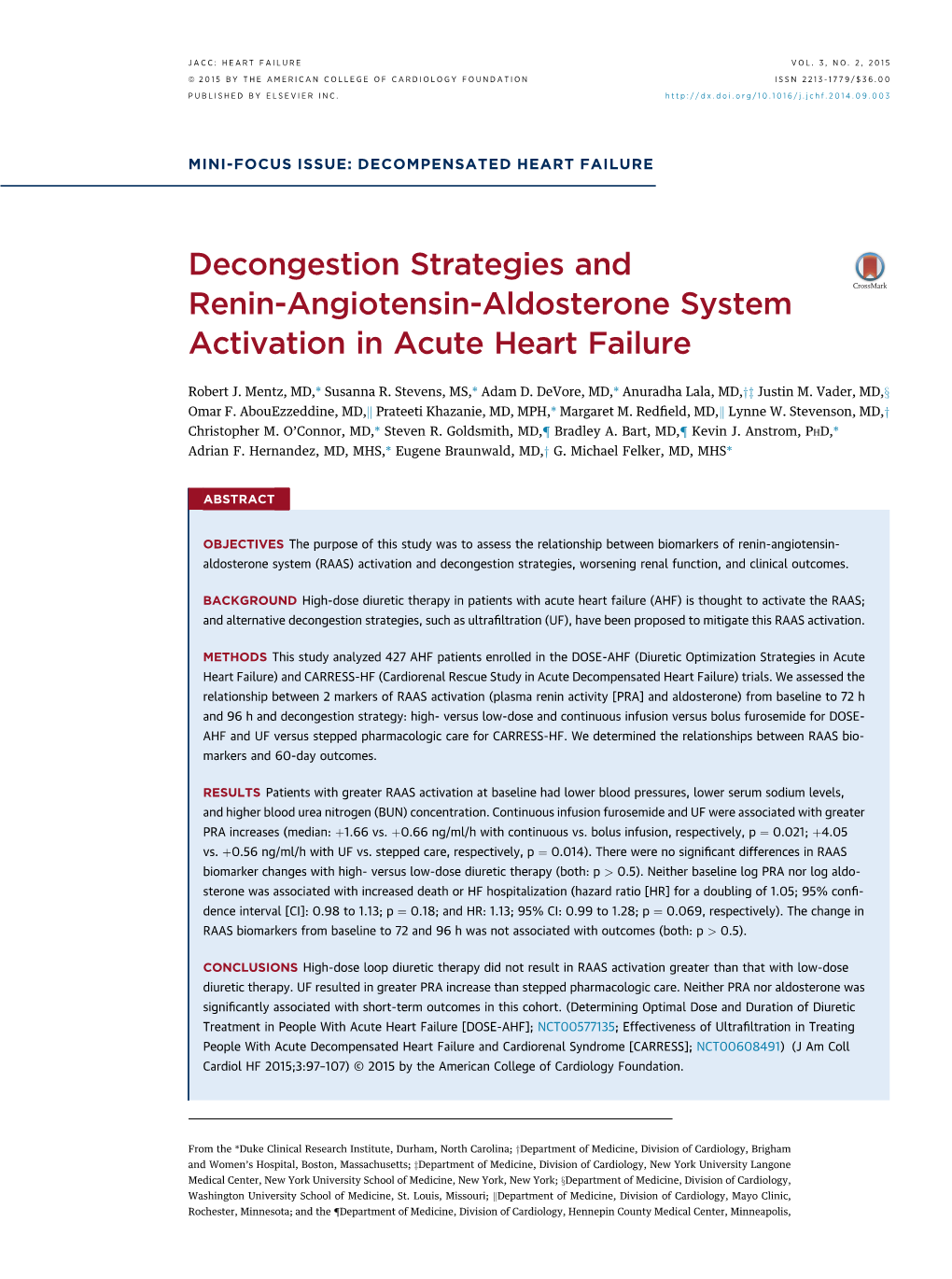 Decongestion Strategies and Renin-Angiotensin-Aldosterone System Activation in Acute Heart Failure