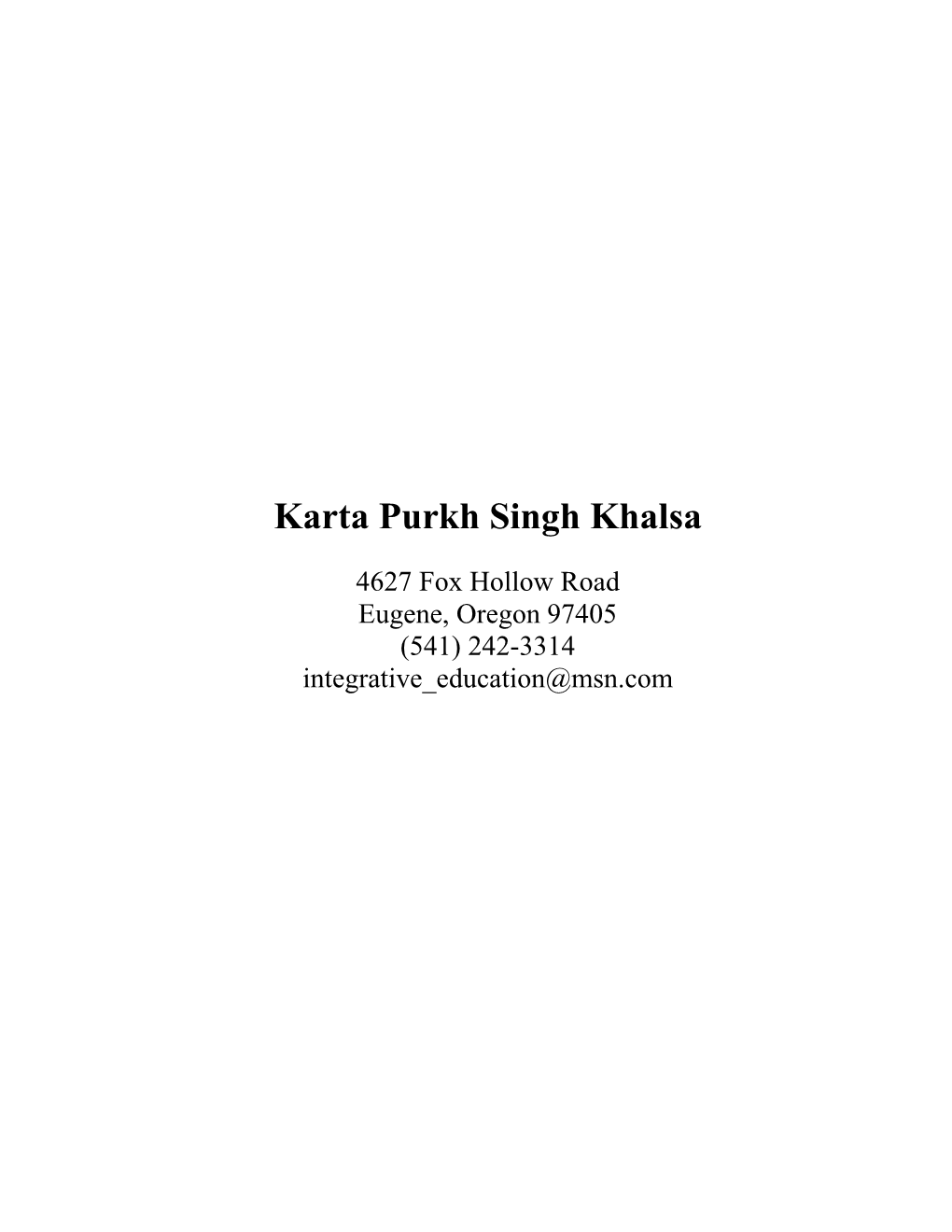 Karta Purkh Singh Khalsa