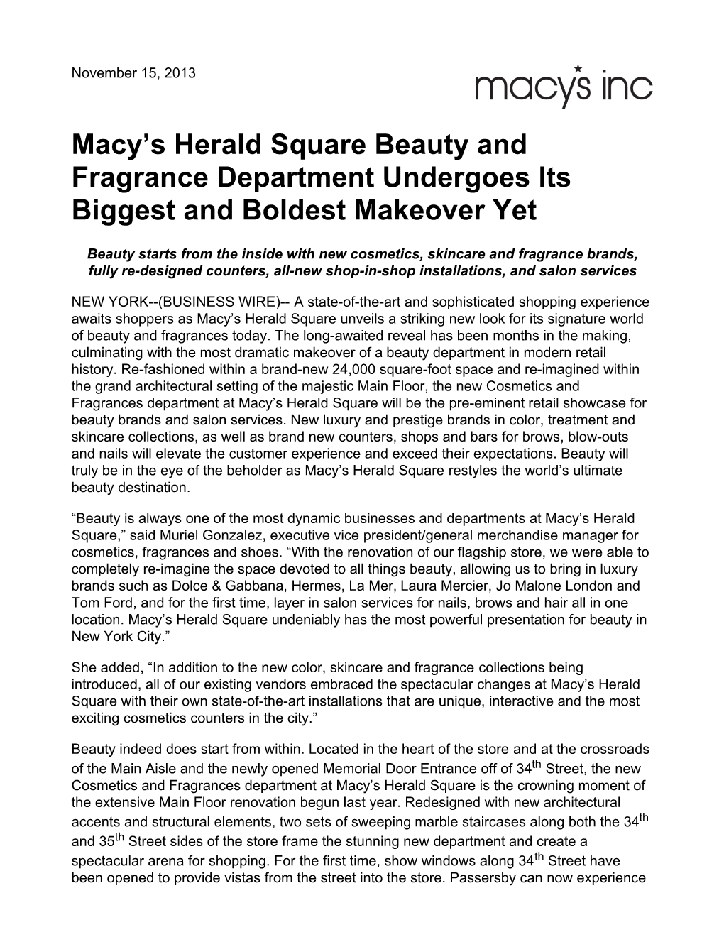 Macy's Herald Square Beauty and Fragrance Department Undergoes Its Biggest and Boldest Makeover