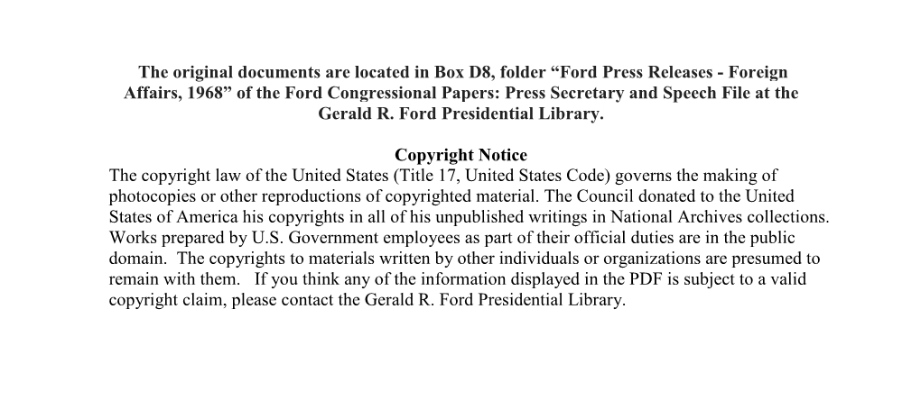 Foreign Affairs, 1968” of the Ford Congressional Papers: Press Secretary and Speech File at the Gerald R