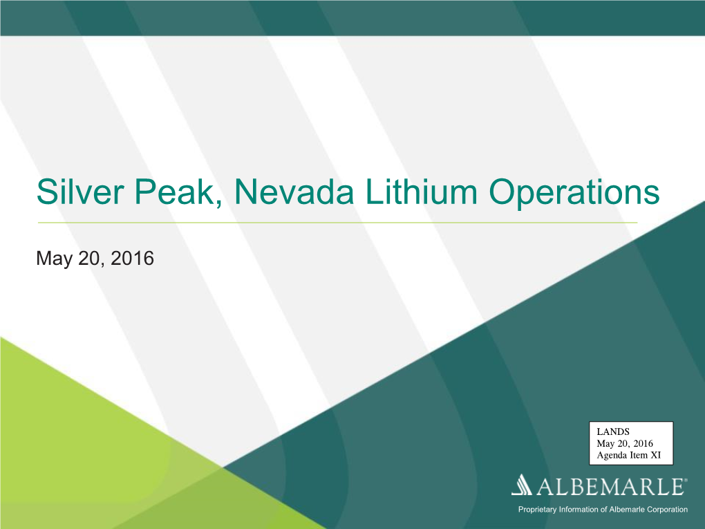 Silver Peak, Nevada Lithium Operations