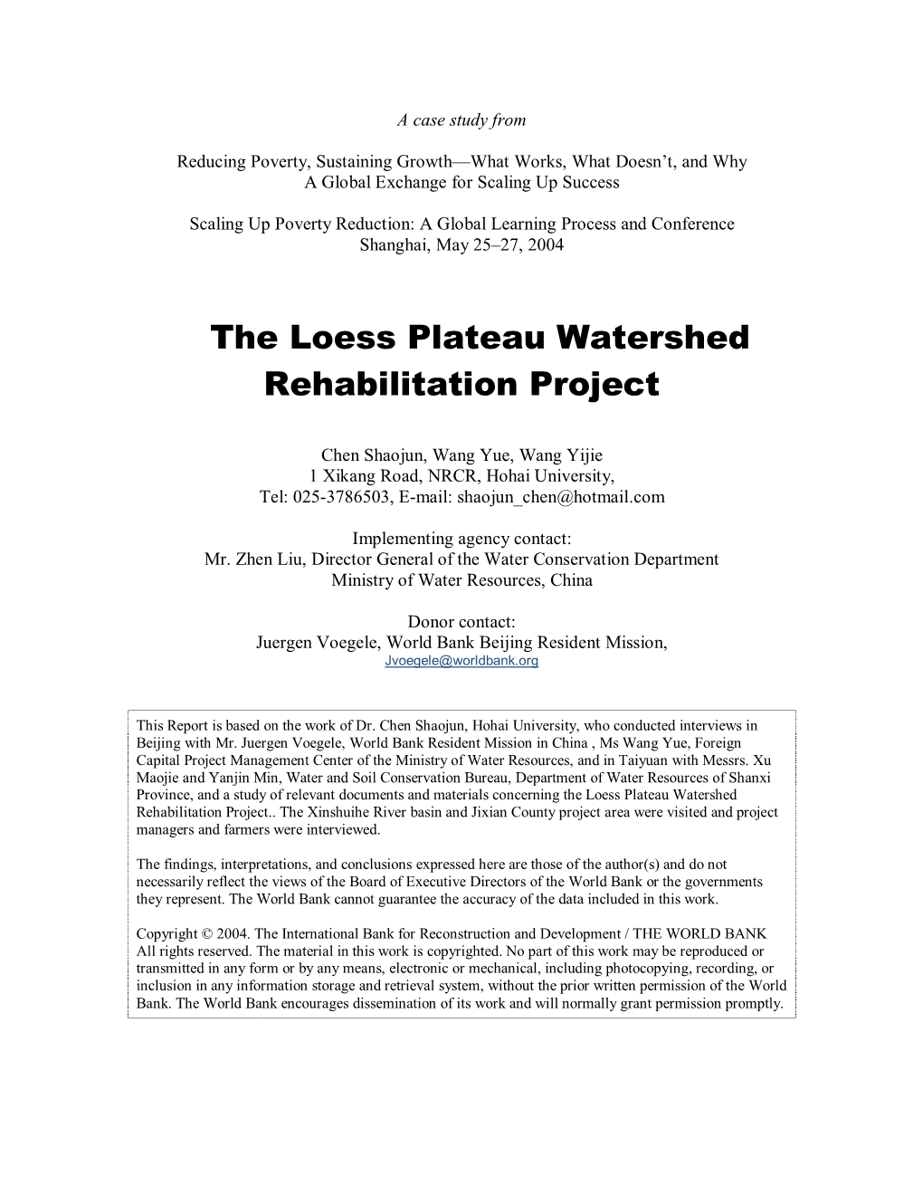 The Loess Plateau Watershed Rehabilitation Project