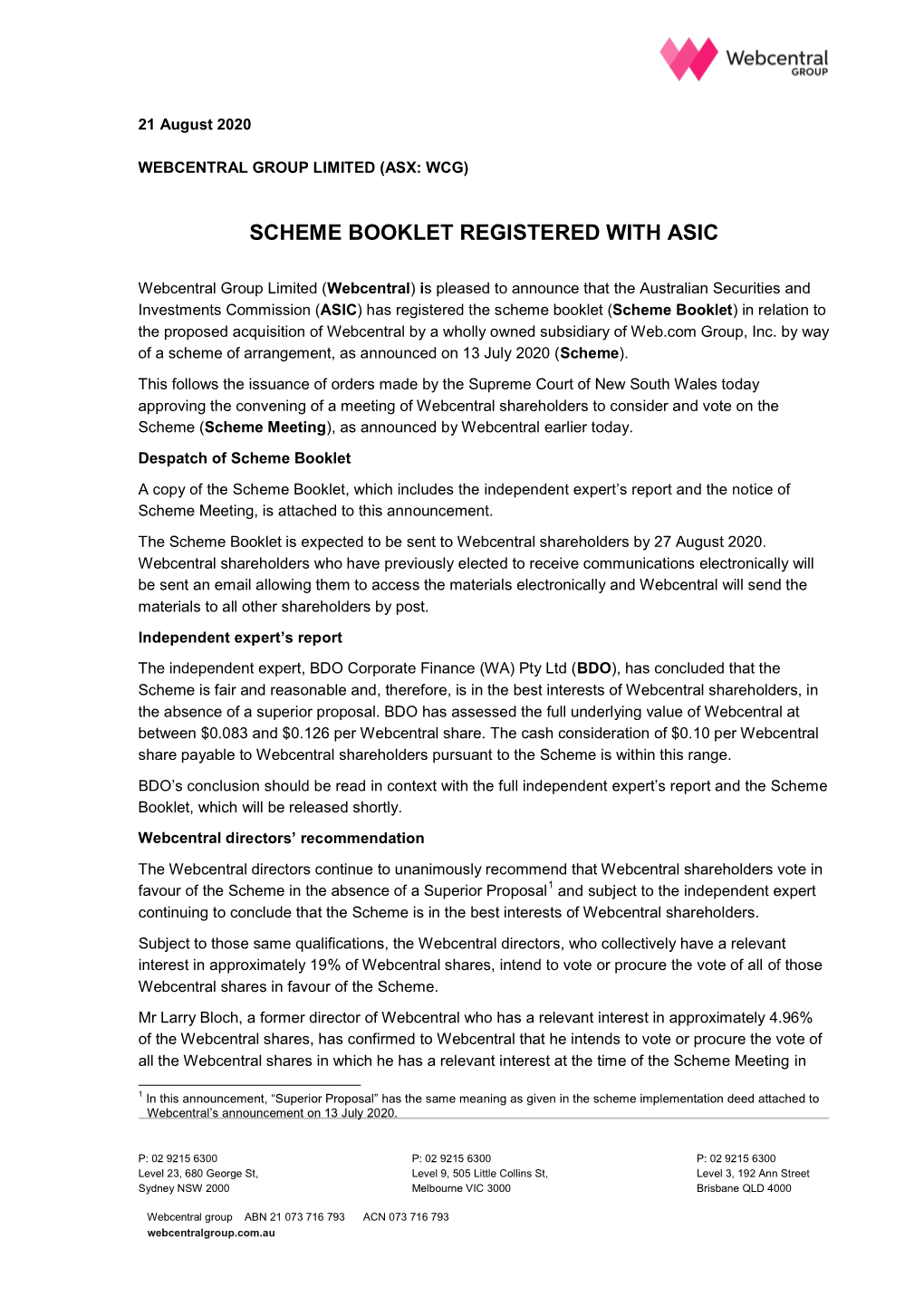 Scheme Booklet Registered with Asic