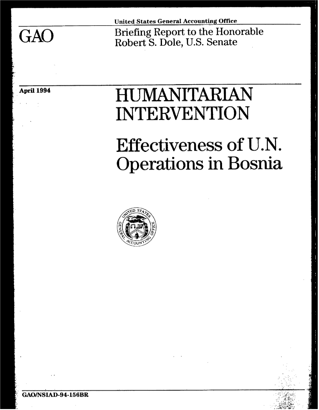 NSIAD-94-156BR Humanitarian Intervention: Effectiveness of U.N