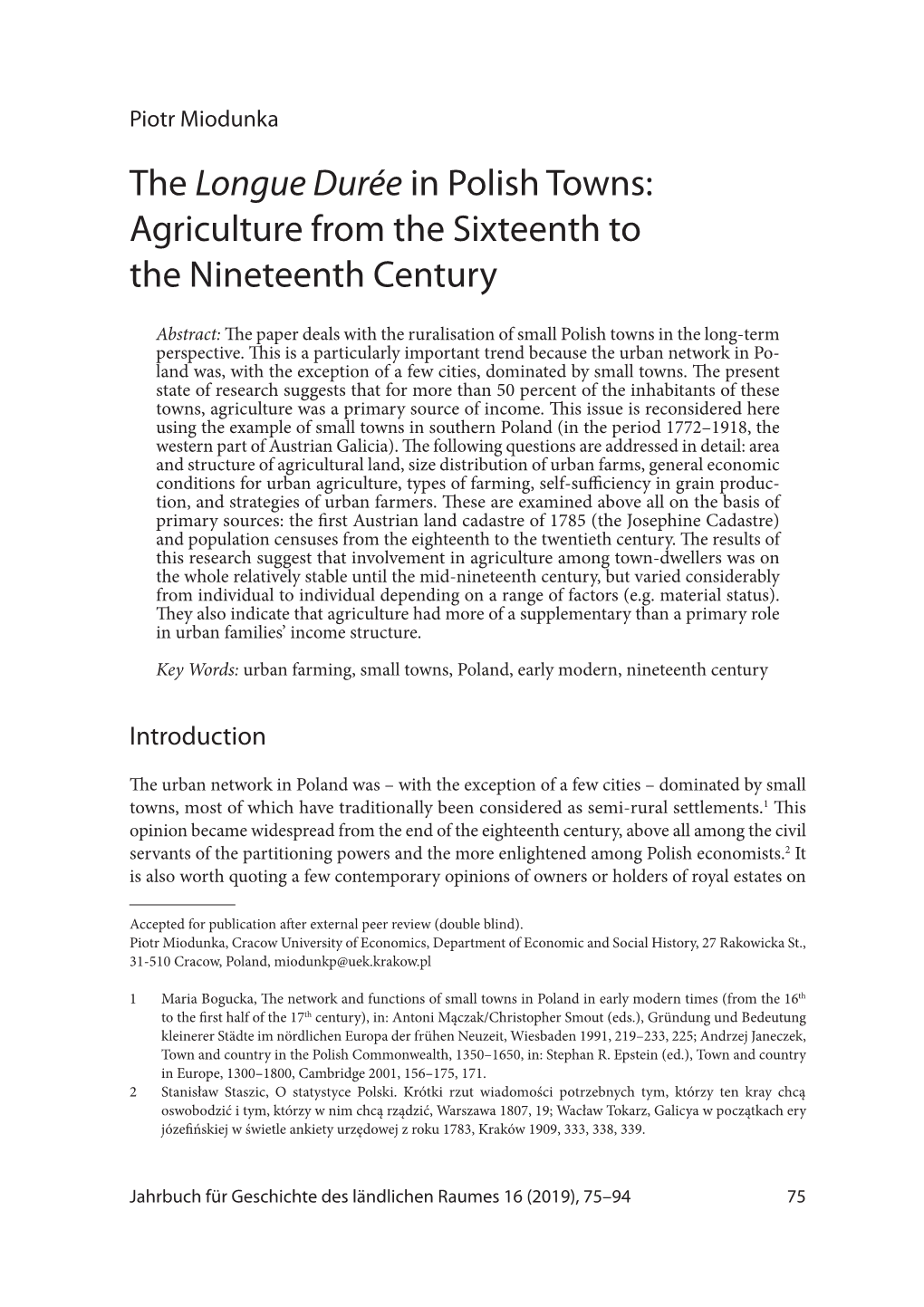 Agriculture from the Sixteenth to the Nineteenth Century