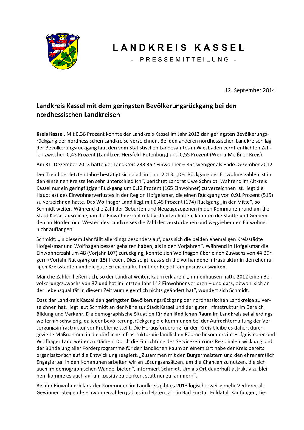 Landkreis Kassel - Pressemitteilung