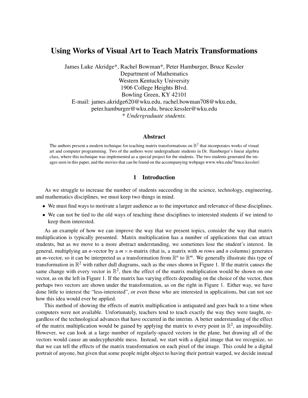 Using Works of Visual Art to Teach Matrix Transformations