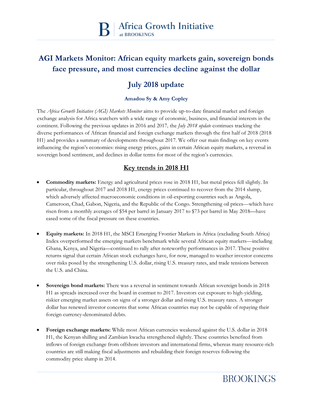 AGI Markets Monitor: African Equity Markets Gain, Sovereign Bonds Face Pressure, and Most Currencies Decline Against the Dollar July 2018 Update