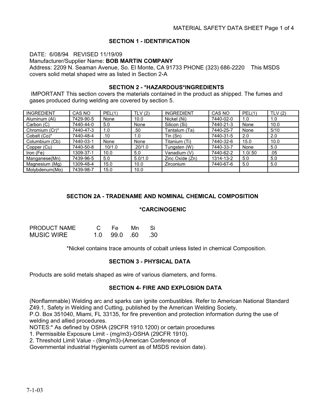 MATERIAL SAFETY DATA SHEET Page 1 of 4 s1