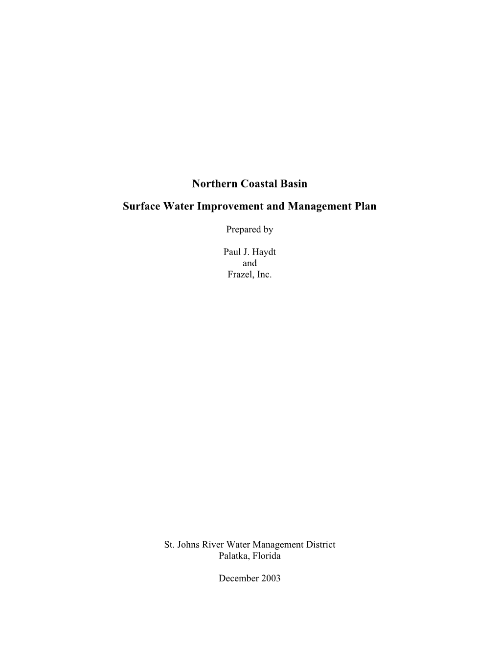 Northern Coastal Basin Surface Water Improvement and Management Plan