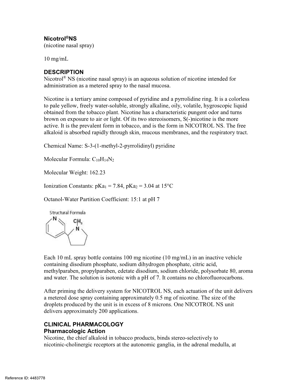 10 Mg/Ml DESCRIPTION Nicotrol® NS (Nicotine Nasal Spray)