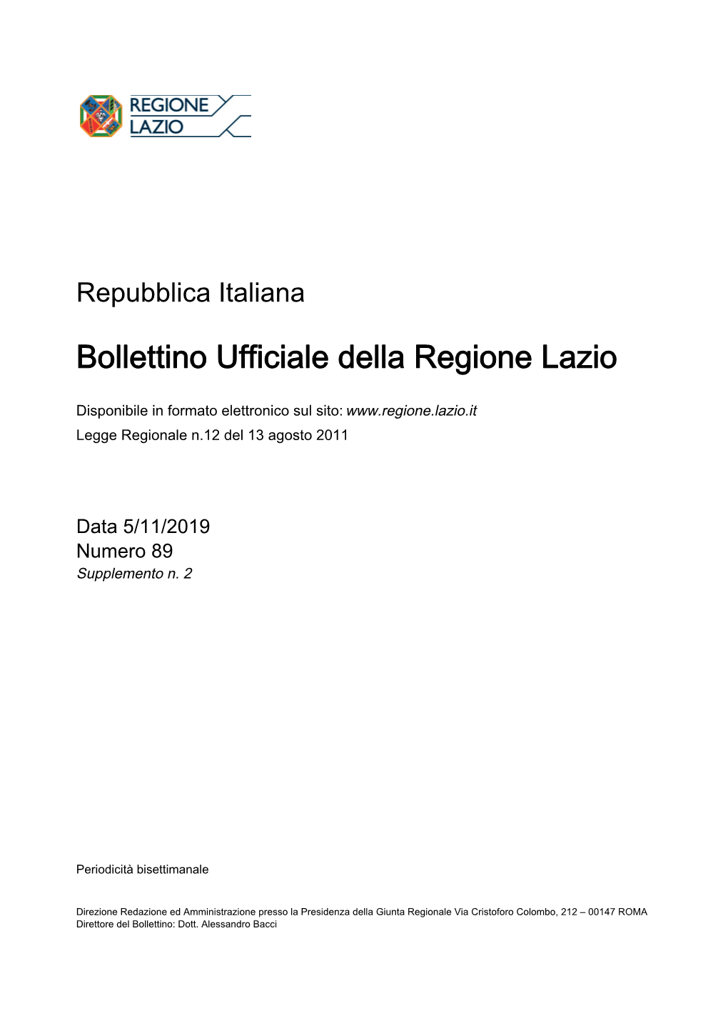 Bollettino Ufficiale Della Regione Lazio