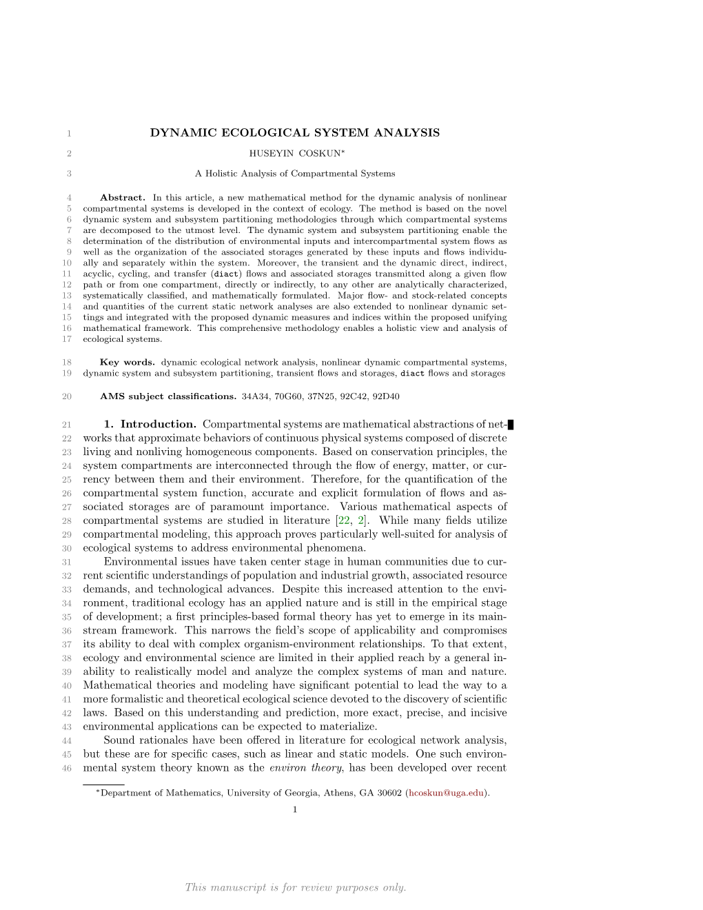 Dynamic Ecological System Analysis