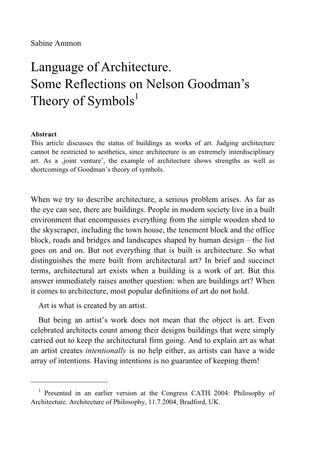 Language of Architecture. Some Reflections on Nelson Goodman's