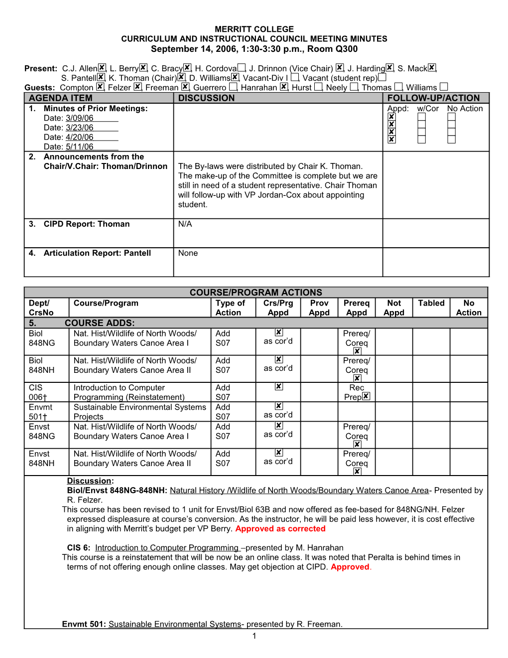 Curriculum and Instructional Council Meeting Minutes