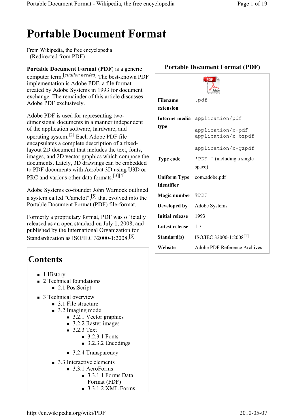 Portable Document Format - Wikipedia, the Free Encyclopedia Page 1 of 19