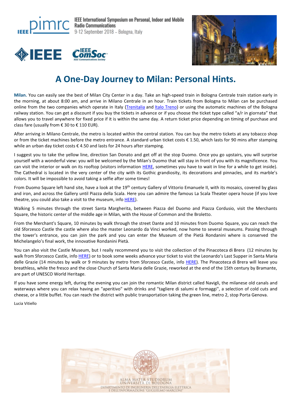 A One-Day Journey to Milan: Personal Hints