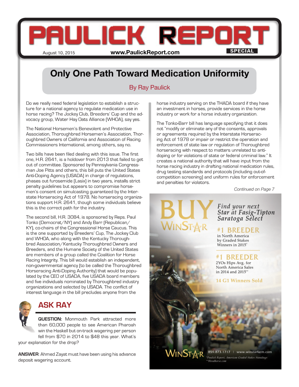 Only One Path Toward Medication Uniformity by Ray Paulick
