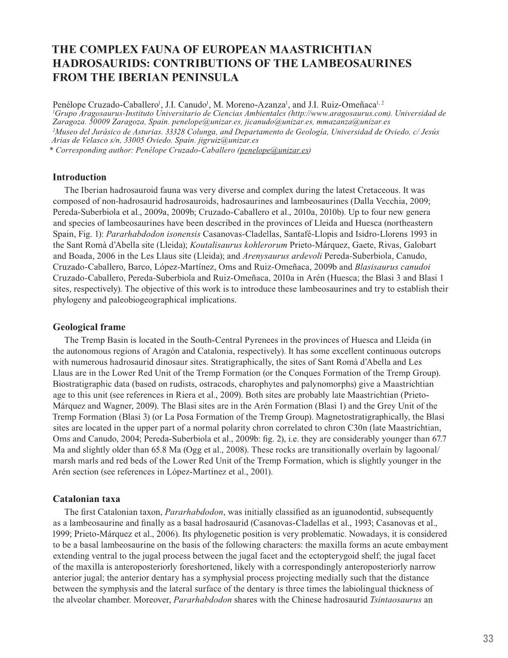 Contributions of the Lambeosaurines from the Iberian Peninsula