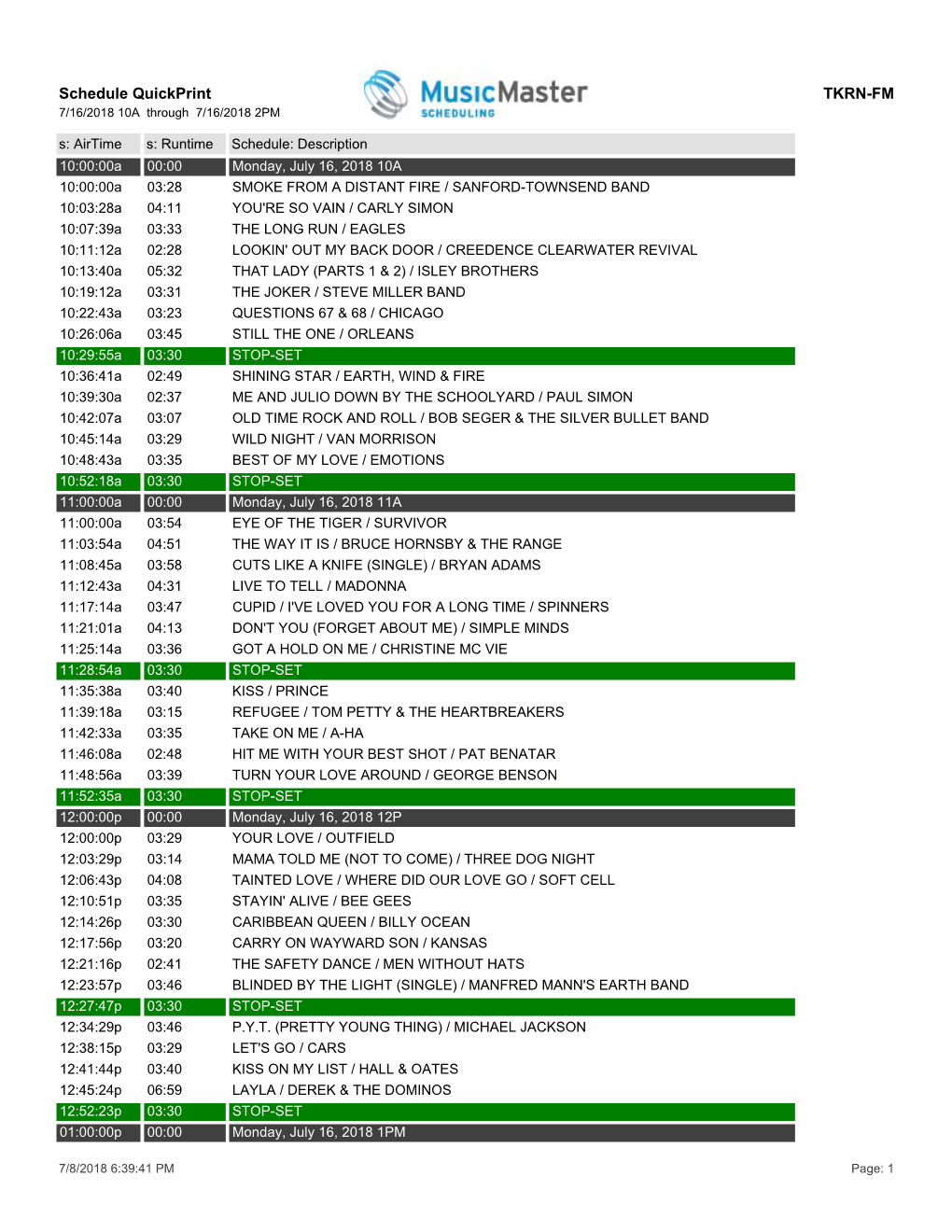 Schedule Quickprint TKRN-FM