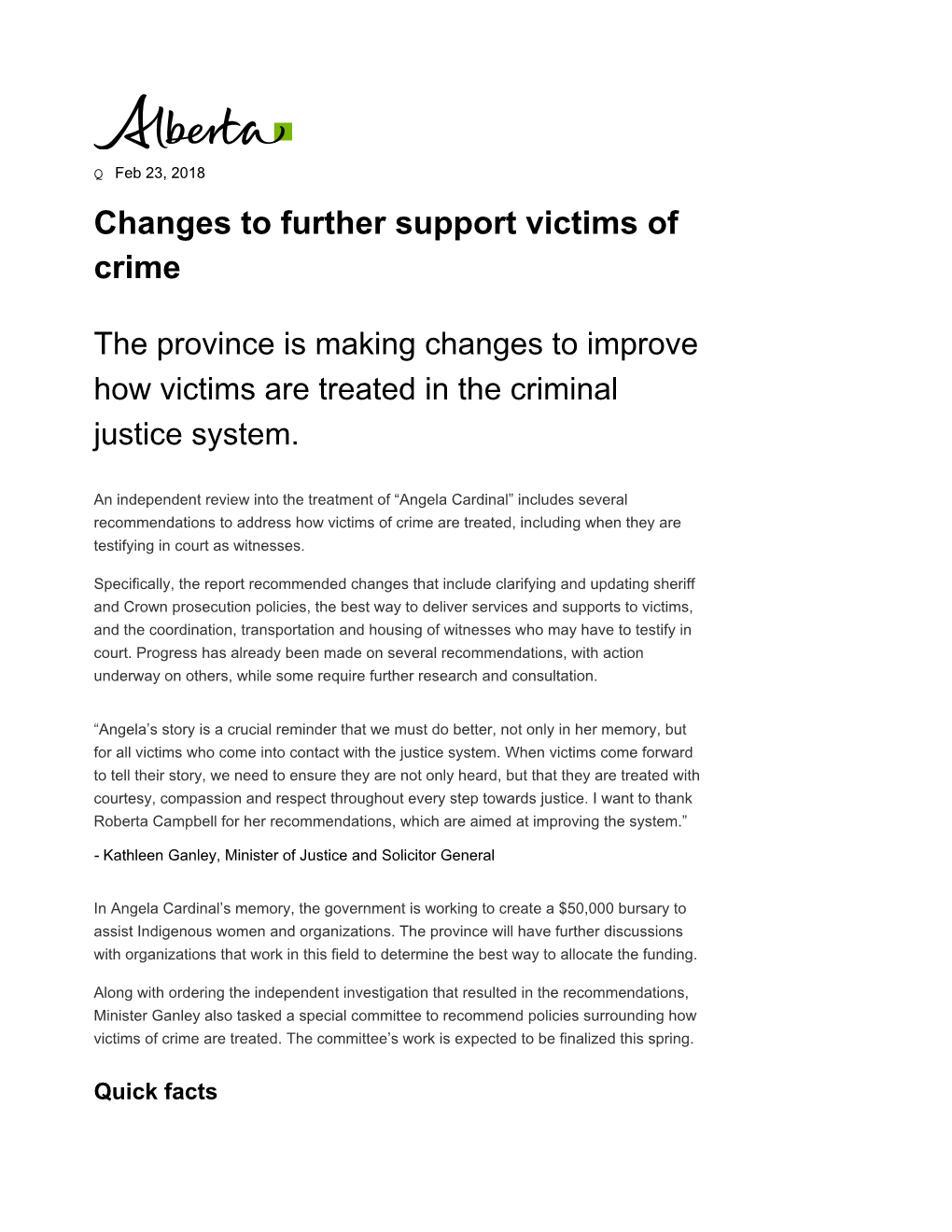 Changes to Further Support Victims of Crime