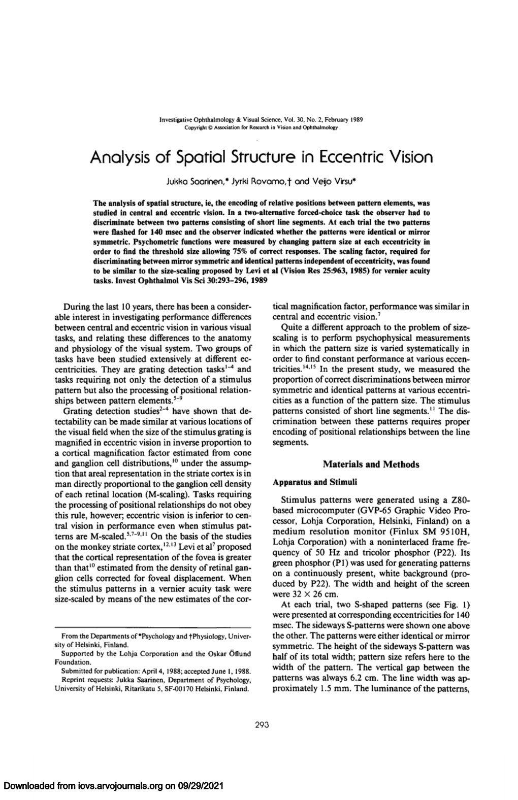 Analysis of Spatial Structure in Eccentric Vision