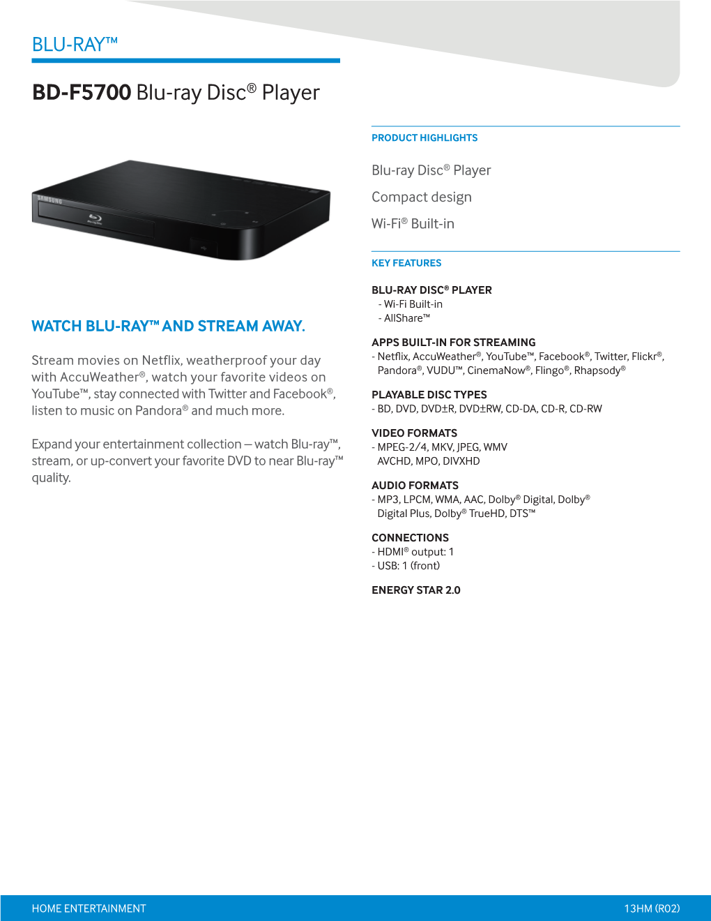 BD-F5700 Blu-Ray Disc® Player