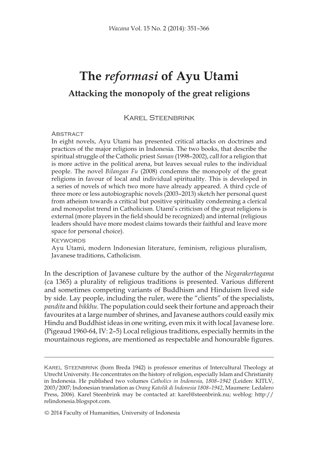 The Reformasi of Ayu Utami