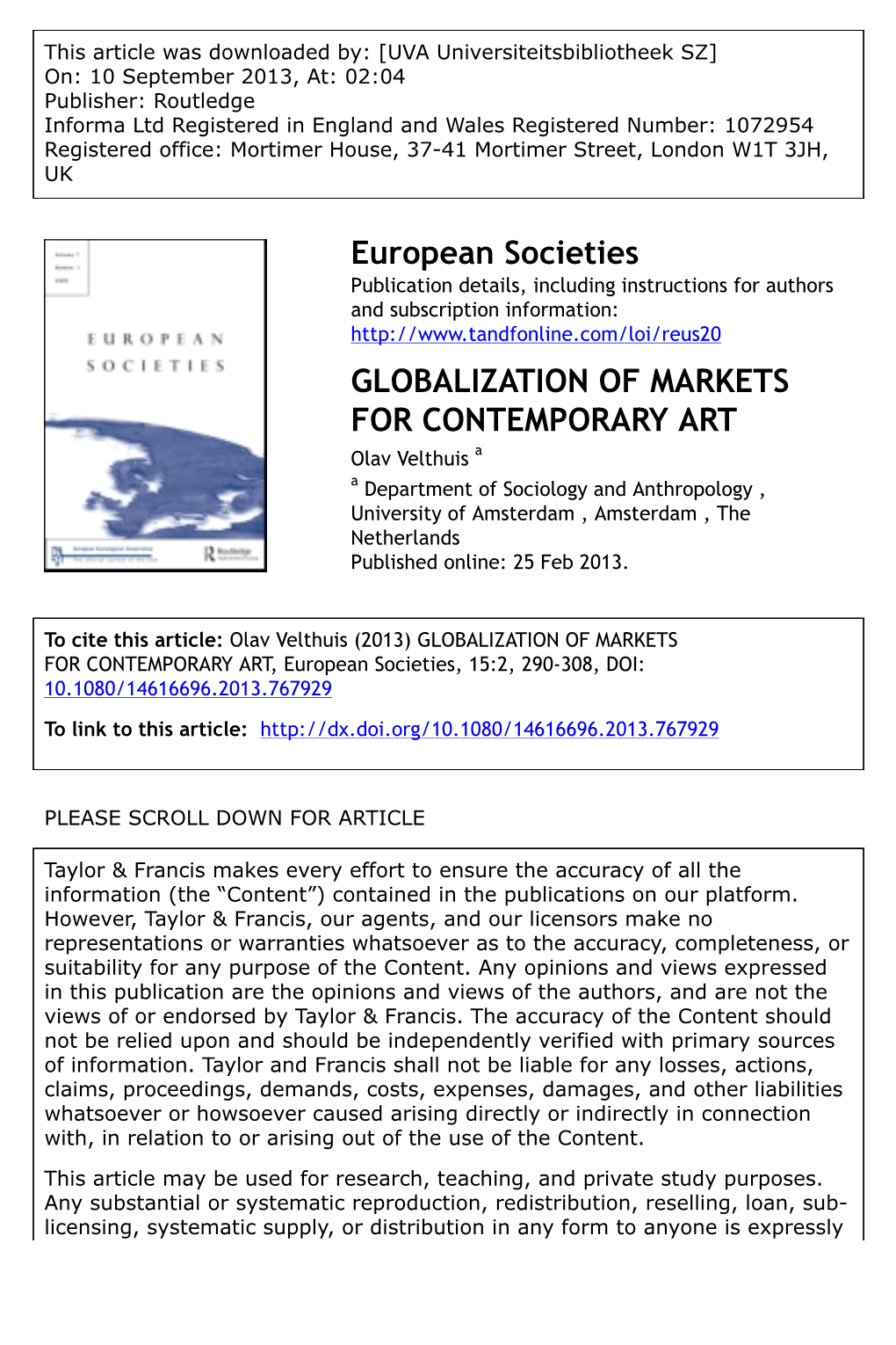 European Societies GLOBALIZATION of MARKETS FOR