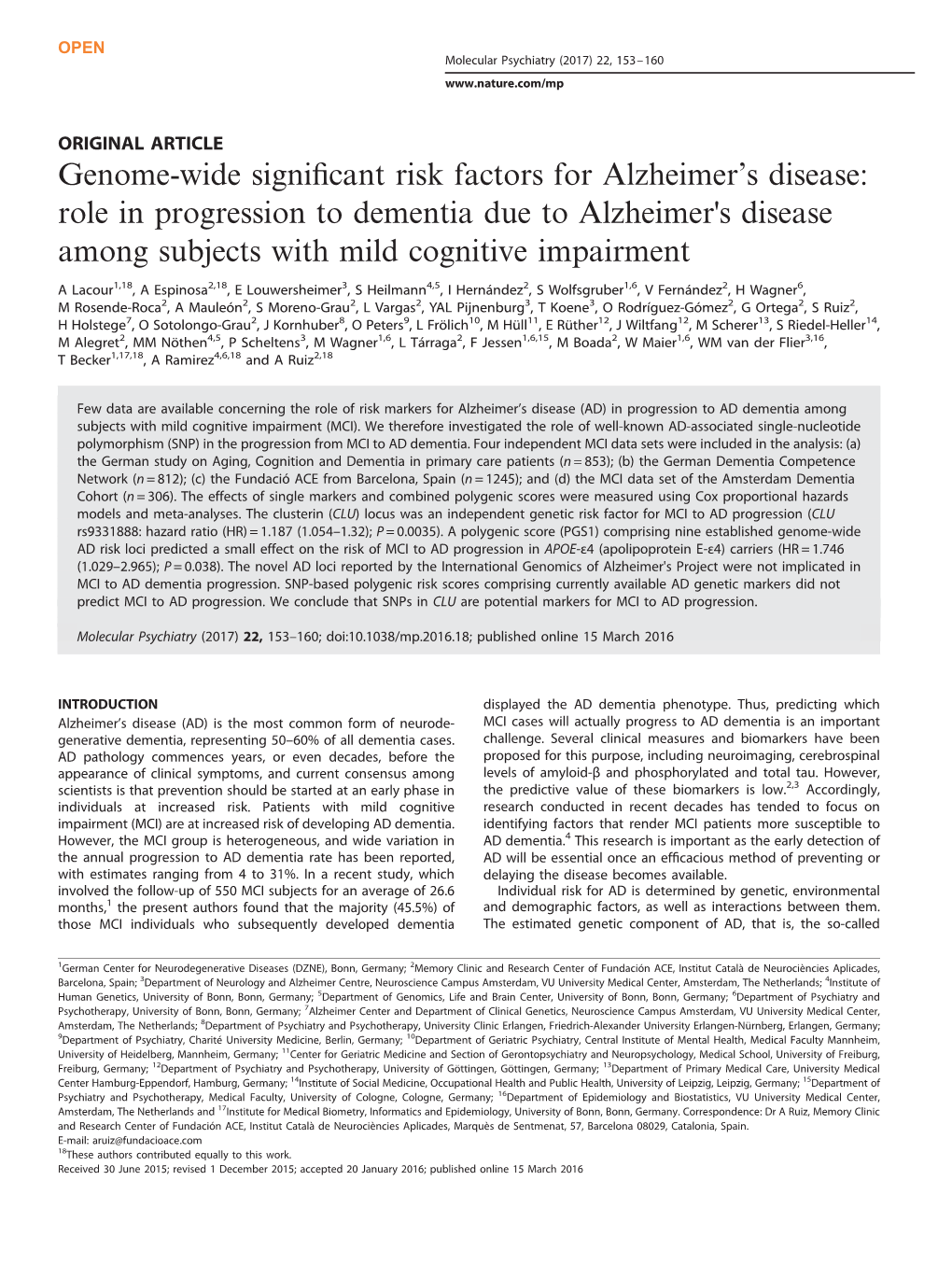 Genome-Wide Significant Risk Factors for Alzheimer&Rsquo