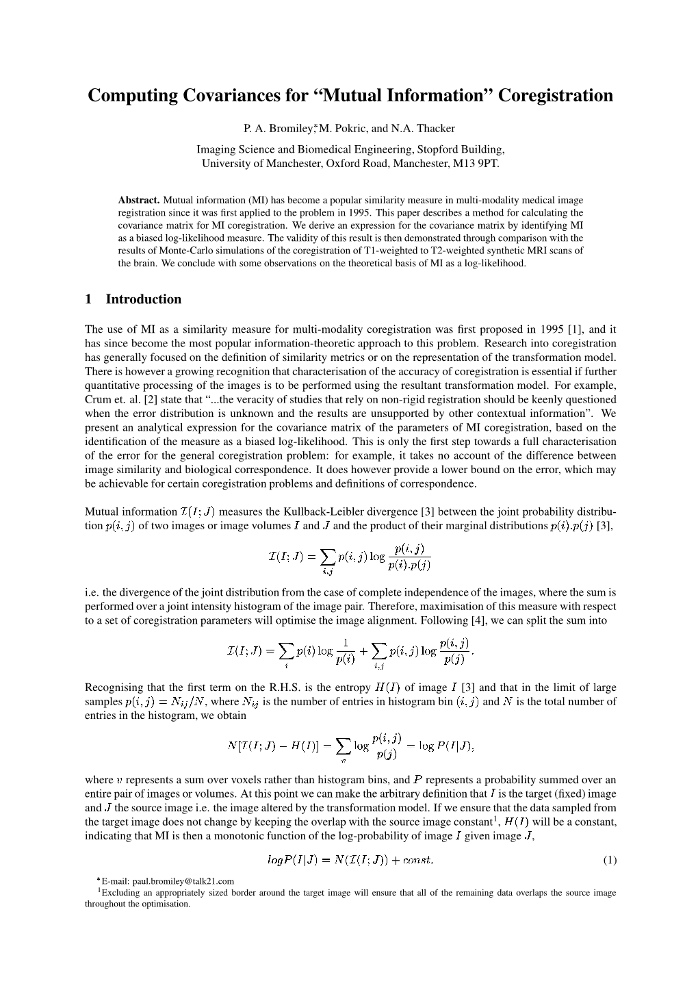 Computing Covariances for “Mutual Information” Coregistration