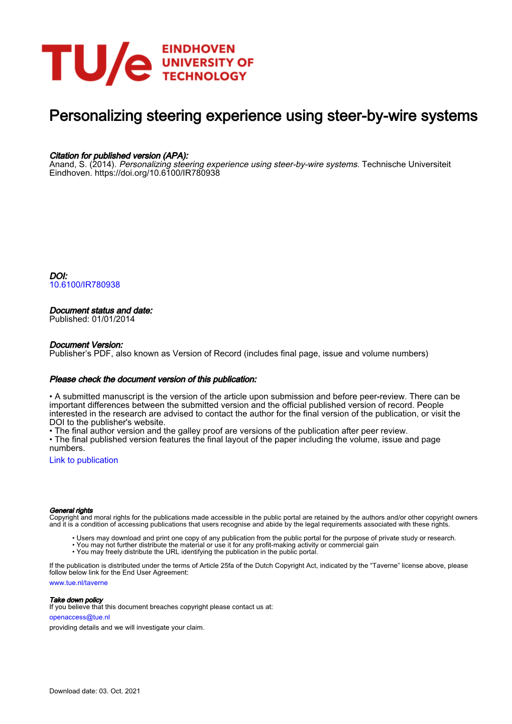 Personalizing Steering Experience Using Steer-By-Wire Systems