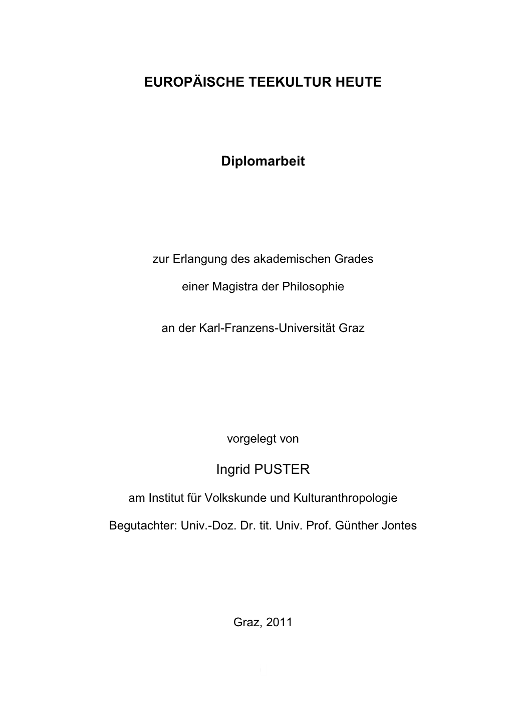 EUROPÄISCHE TEEKULTUR HEUTE Diplomarbeit