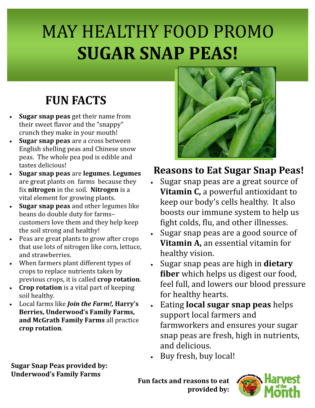 May Healthy Food Promo Sugar Snap Peas!