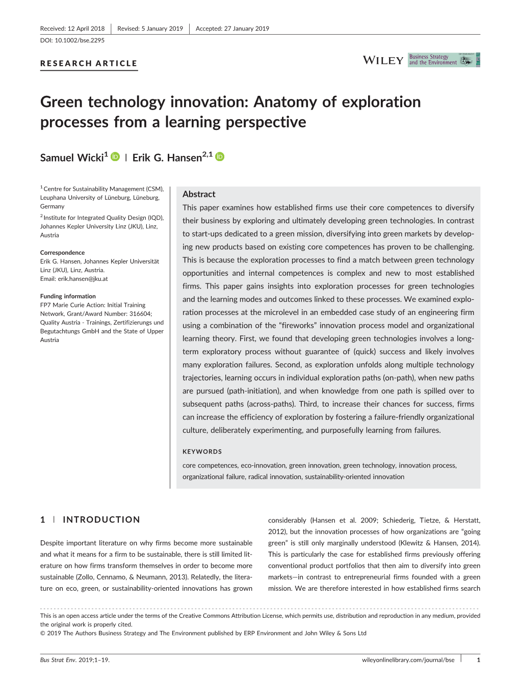 Green Technology Innovation: Anatomy of Exploration Processes from a Learning Perspective