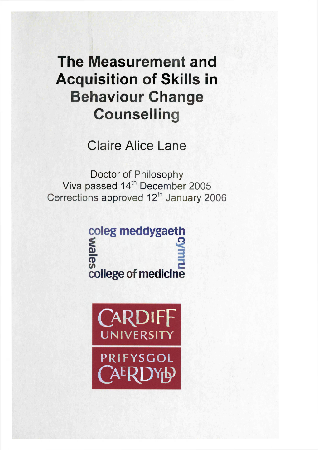 The Measurement and Acquisition of Skills in Behaviour Change Counselling