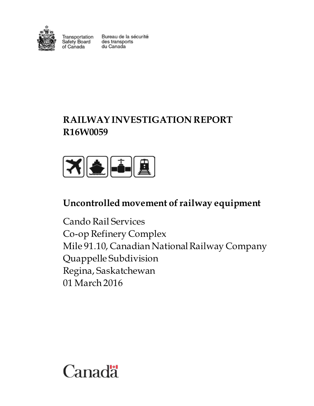 Railway Investigation Report R16w0059