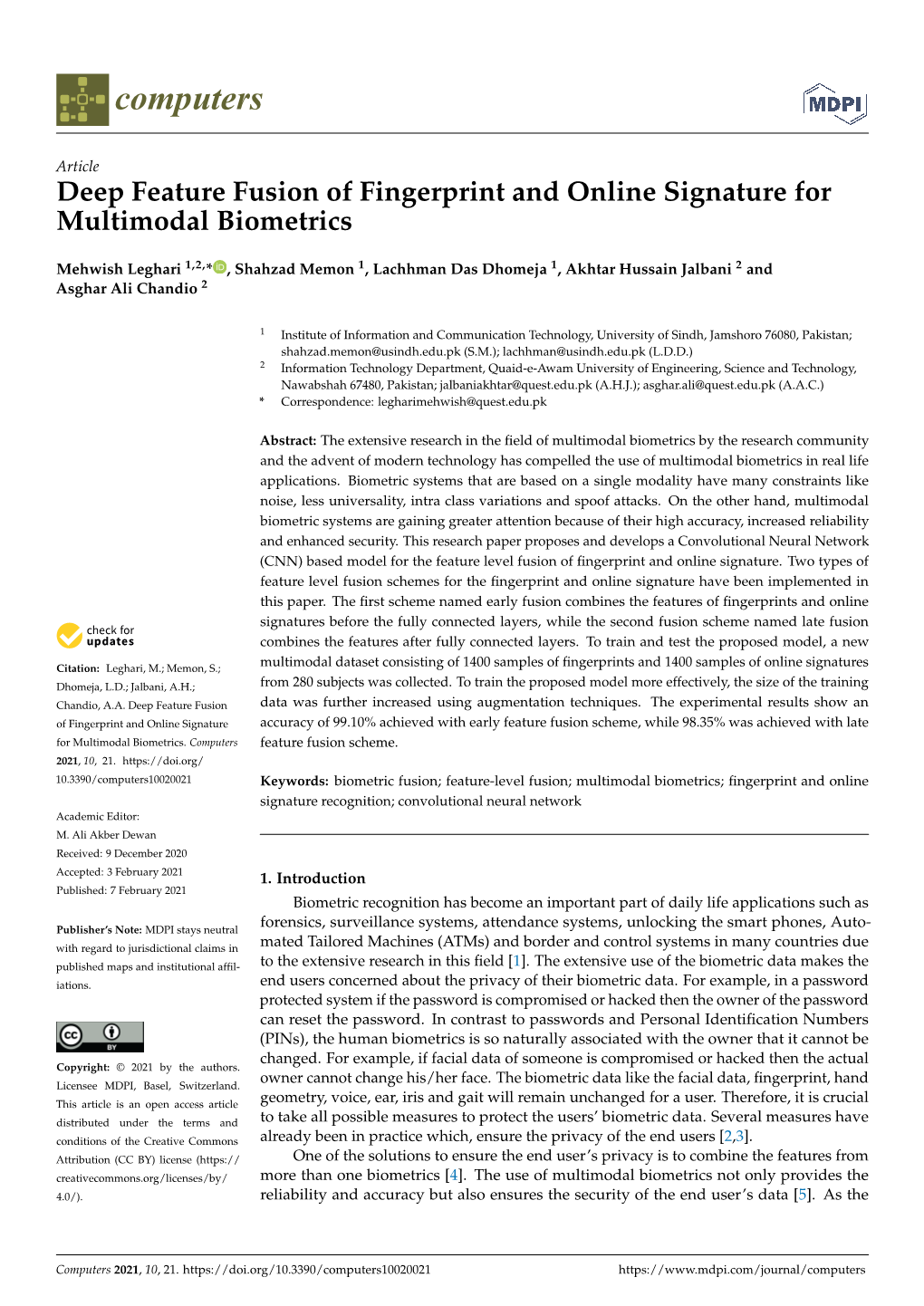 Deep Feature Fusion of Fingerprint and Online Signature for Multimodal Biometrics