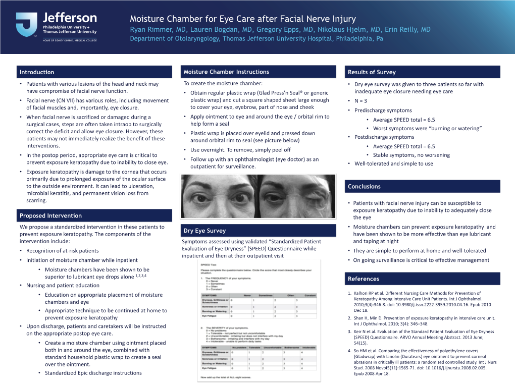 Moisture Chamber for Eye Care After Facial Nerve Injury