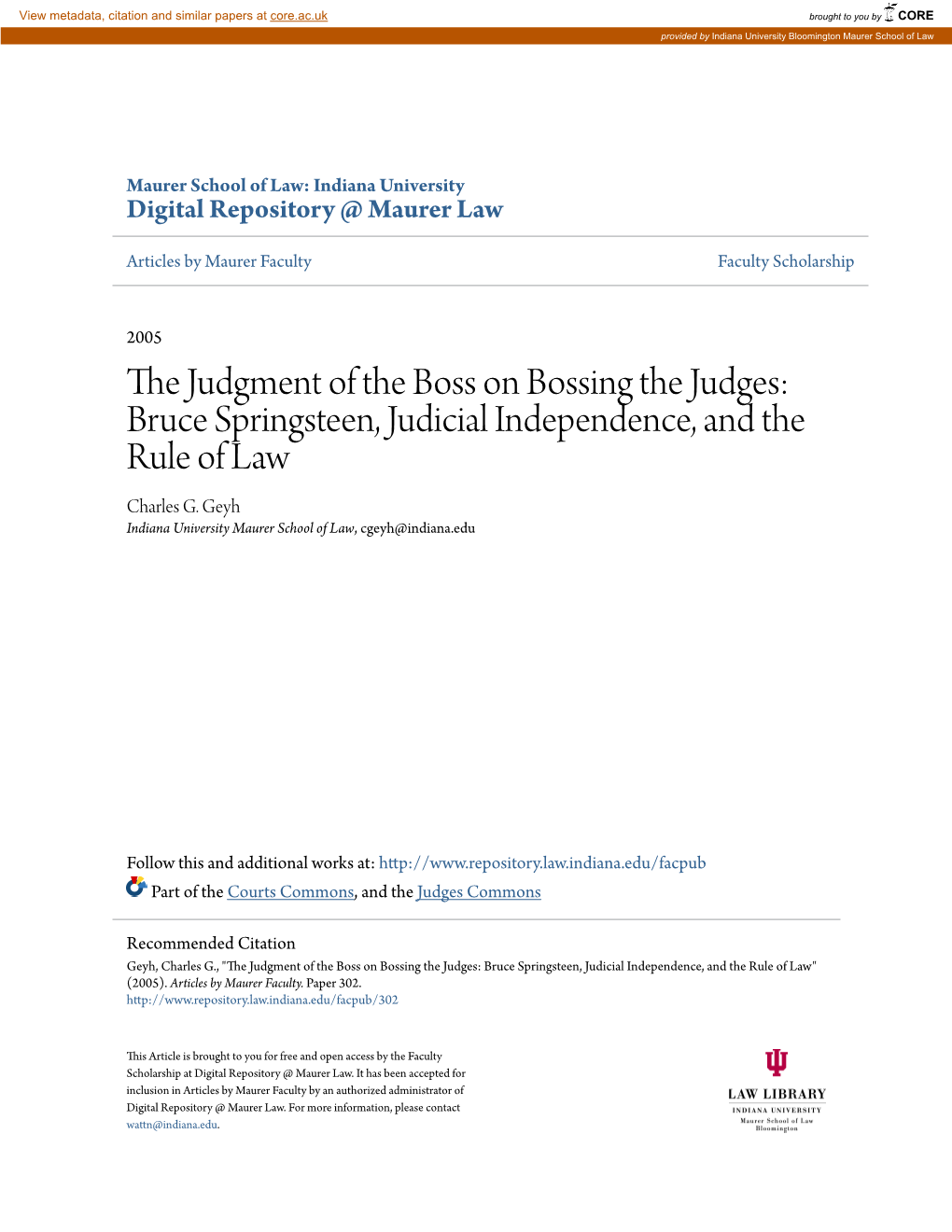 Bruce Springsteen, Judicial Independence, and the Rule of Law Charles G