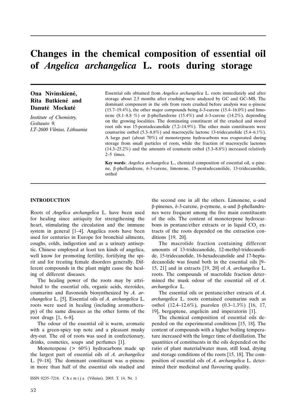 Changes in the Chemical Composition of Essential Oil of Angelica Archangelica L