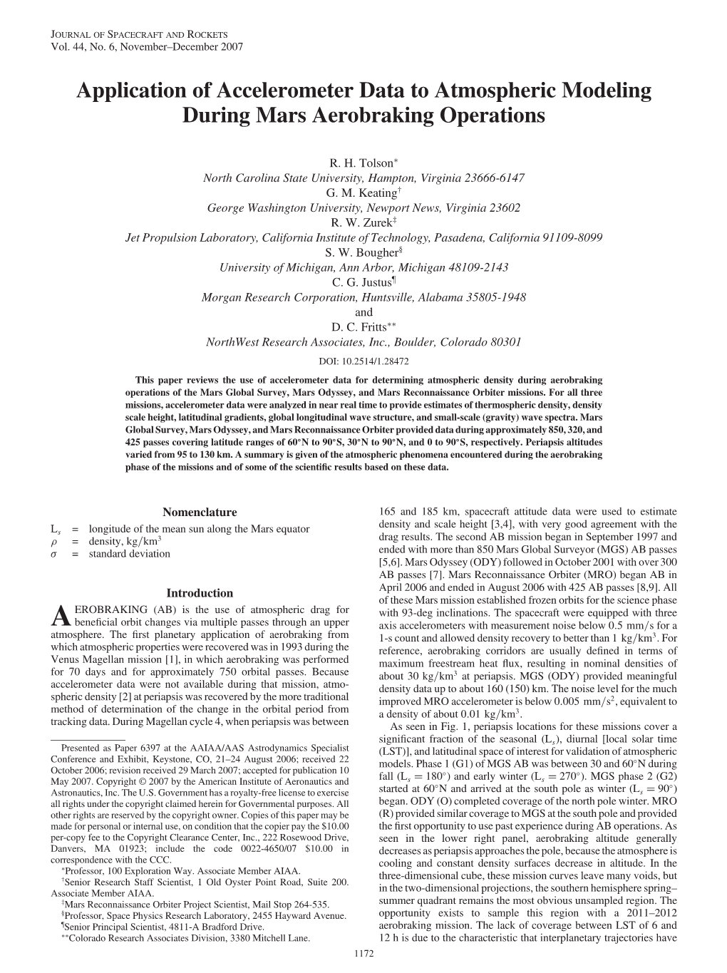 Application of Accelerometer Data to Atmospheric Modeling During Mars Aerobraking Operations