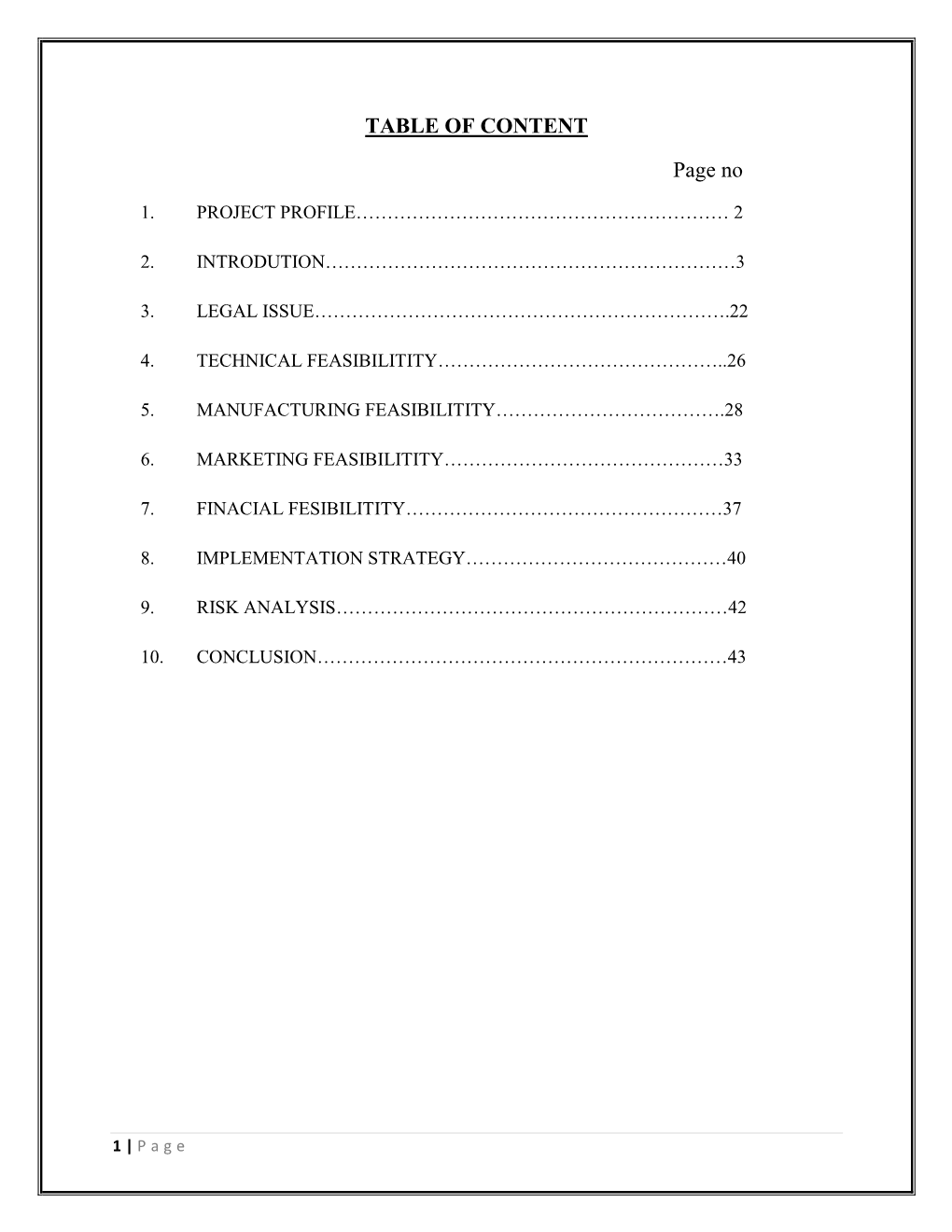 TABLE of CONTENT Page No