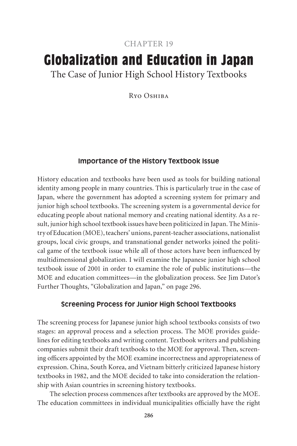 Globalization and Education in Japan the Case of Junior High School History Textbooks