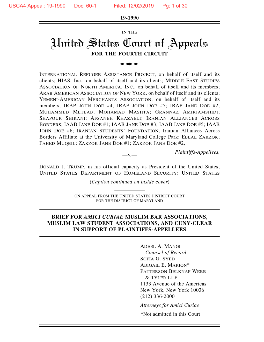 Brief for Amici Curiae Muslim Bar Associations, Muslim Law Student Associations, and Cuny-Clear in Support of Plaintiffs-Appellees