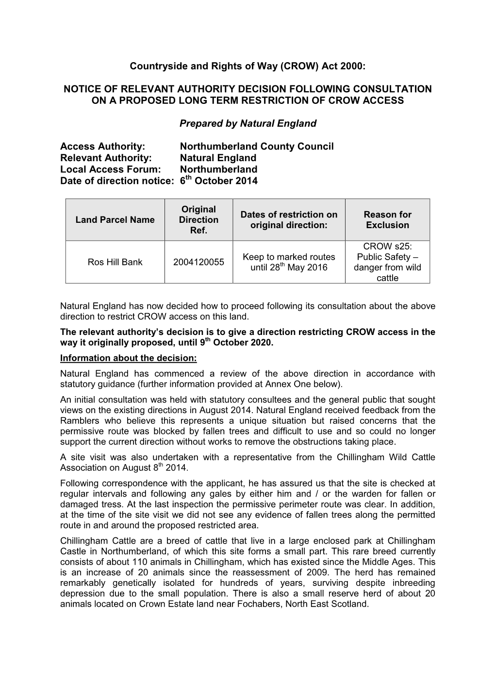 Countryside and Rights of Way (CROW) Act 2000: NOTICE OF