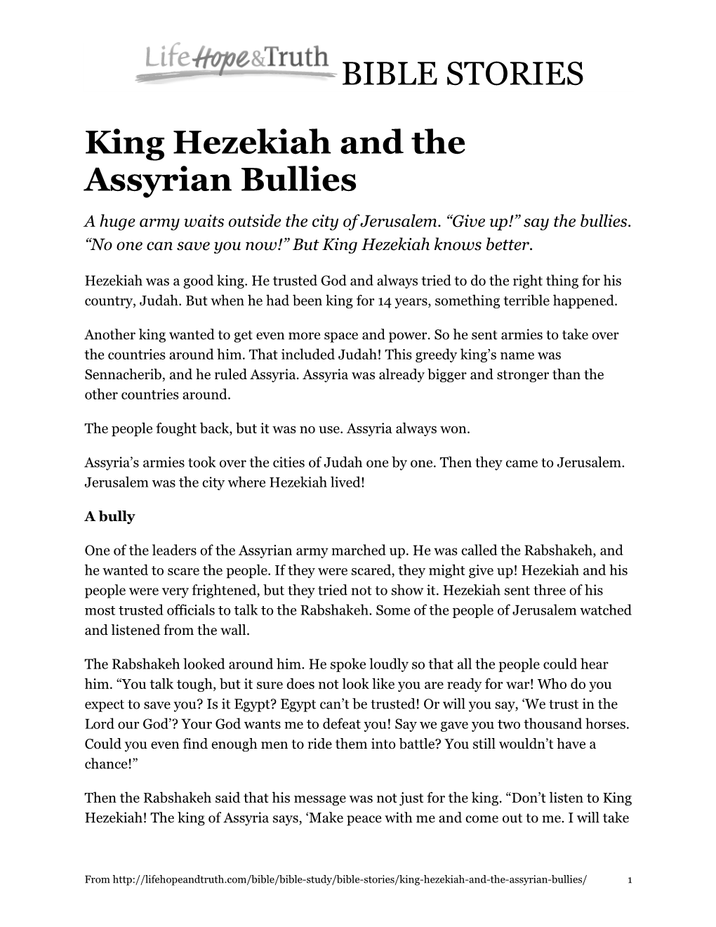 BIBLE STORIES King Hezekiah and the Assyrian Bullies